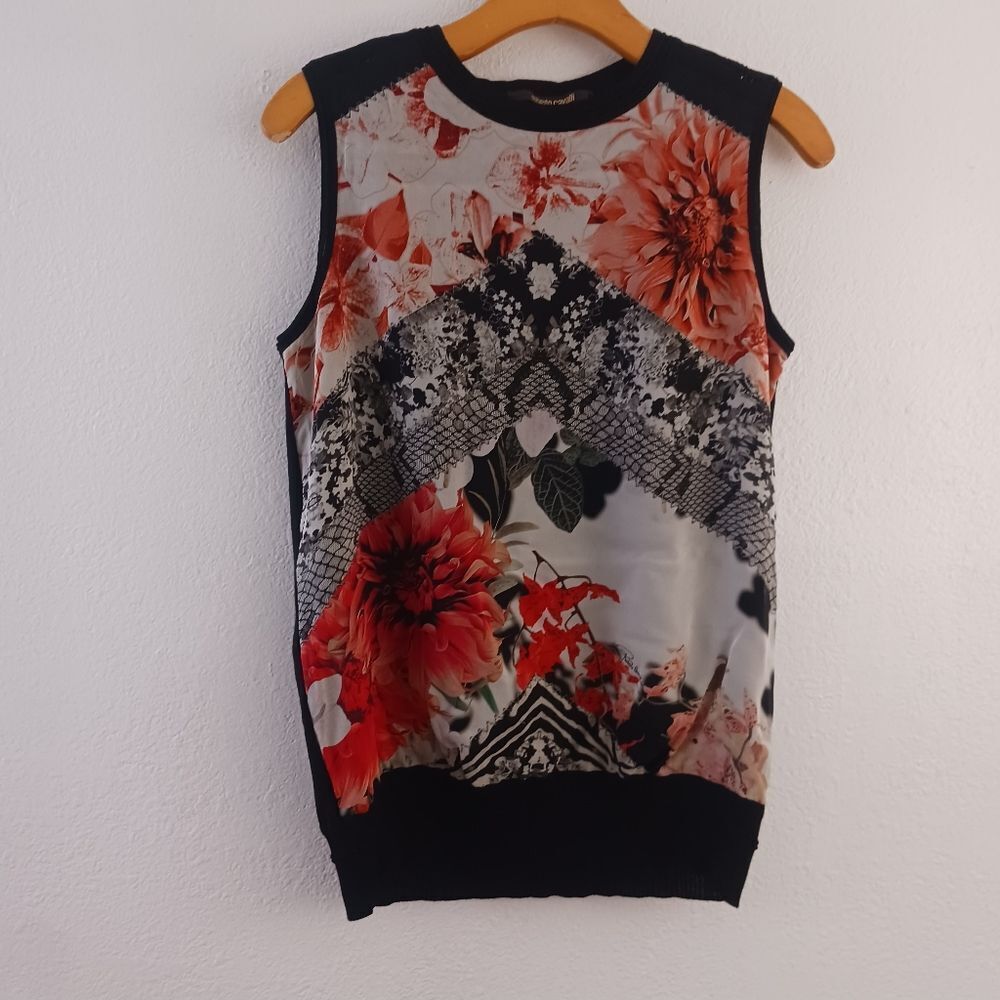 Roberto Cavalli Multicolor foliage Printed Silk & Knit Sleeveless size 42/6